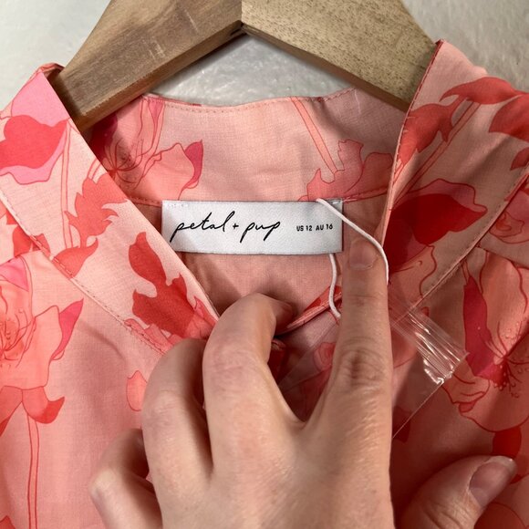 Petal & Pup Forever Print Pink Floral Tiered Midi Dress Long Sleeves Size 12 - Picture 7 of 11